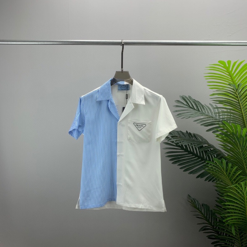 Replica Designer Prada Men Lapel Cardigan Simple Short Sleeve Shirt