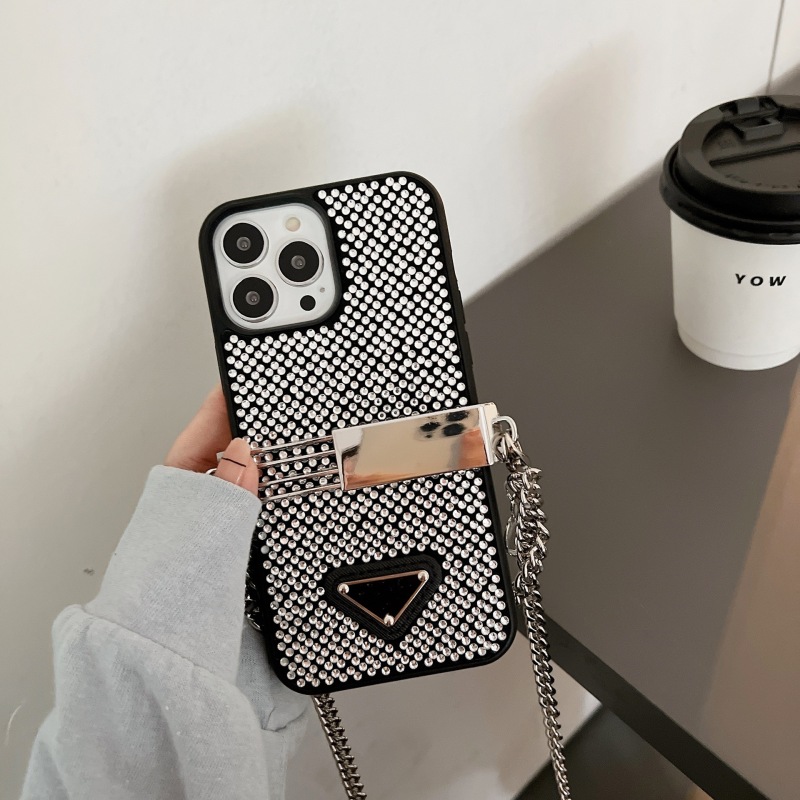 Replica Designer Prada Simple Imitation Rhinestone All Inclusive Anti Fall Phone Case
