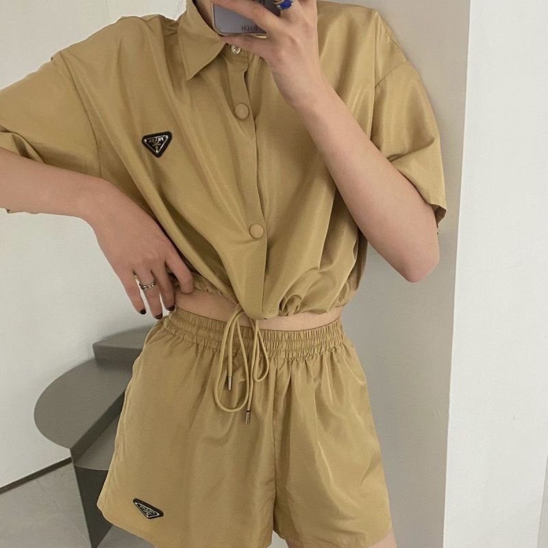 Replica Designer Prada Thin Short-Sleeved Shirt Classic Comfortable Casual Elastic Shorts Suit