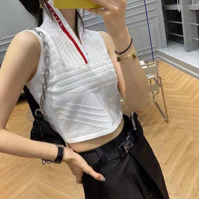 Replica Designer Prada Women Fashion Solid Color Stripes T-Shirt