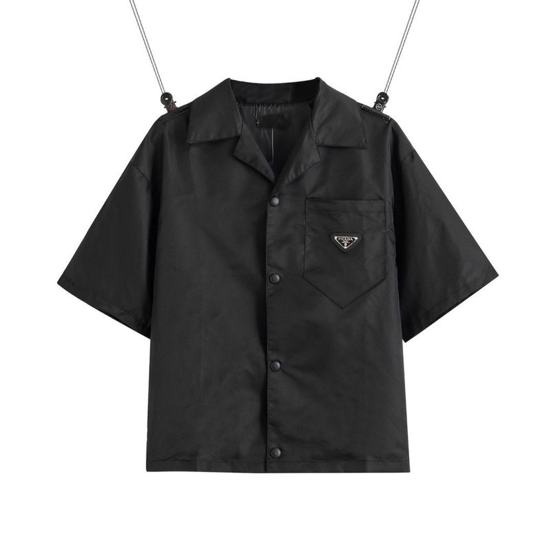 Replica Designer Prada Women Solid Color Nylon Casual Short-Sleeved Shirt