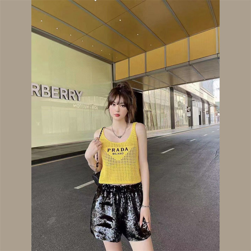 Replica Designer Prada Women Summer Hollow Embroidery Letter Sexy Vest