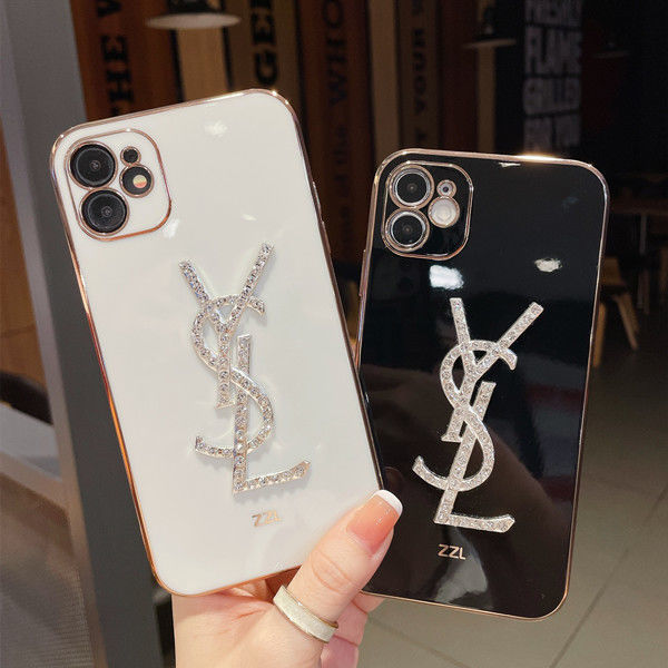 Replica Designer YSL Luxury Imitation Rhinestone Soft Glue Solid Color Mobile Phone Case