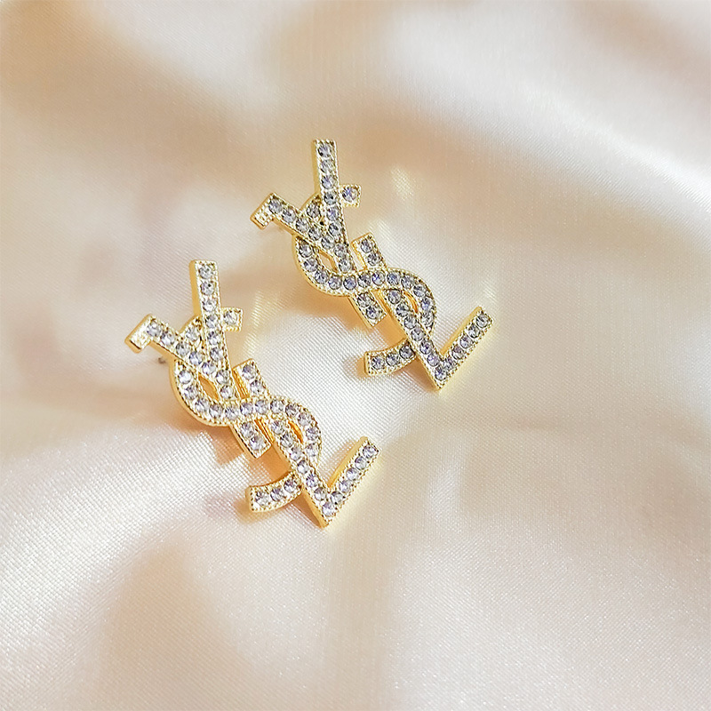 Replica Designer YSL Women Rhinestone Letter Earrings