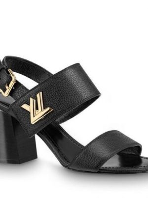 Replica Louis Vuitton Black Leather Horizon Sandal For Sale